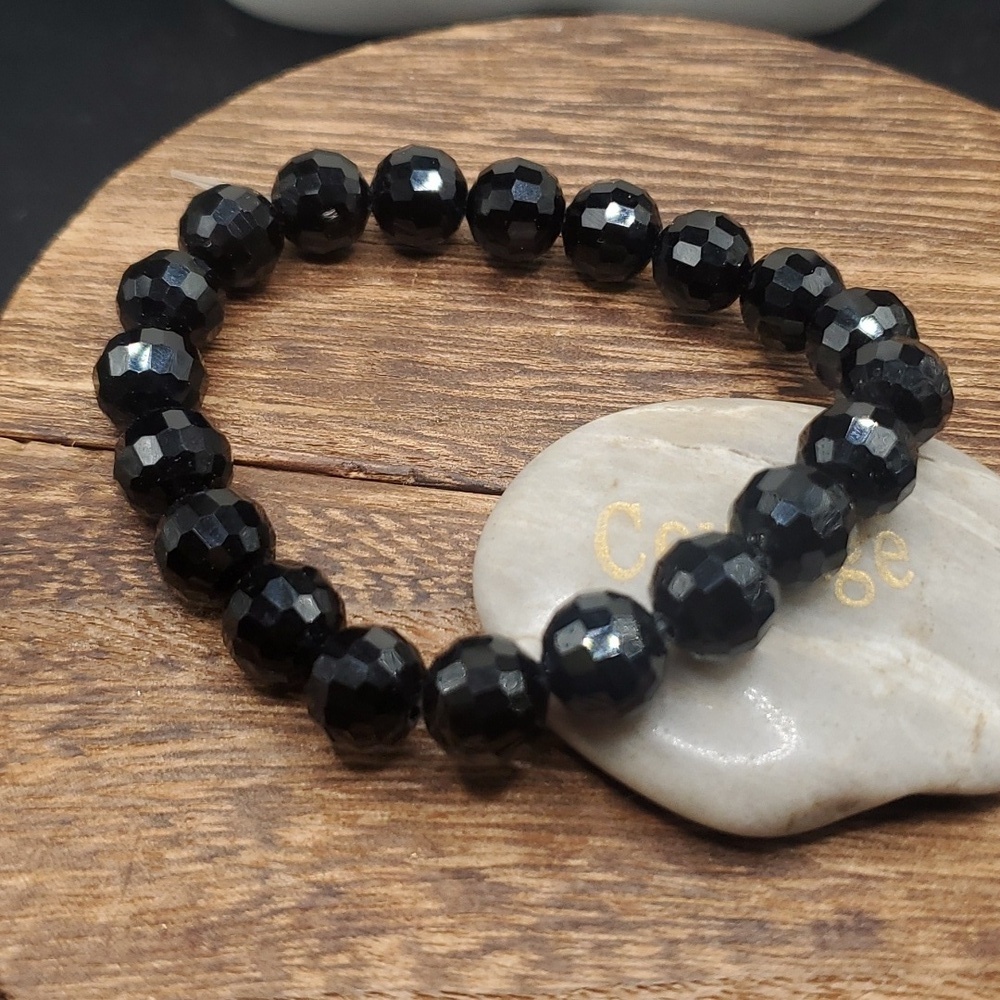 Onyx crystal facet beaded bracelet B3120